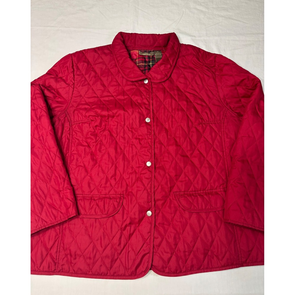 Jane Ashley Woman Red Quilted Jacket Plaid Lined Snap Front Size 2X